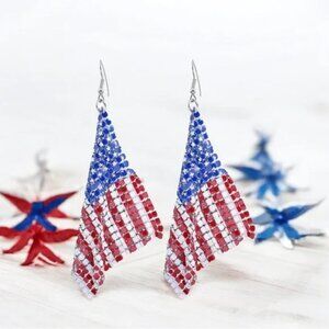 American Flag Drop Dangle Earrings. NWOT